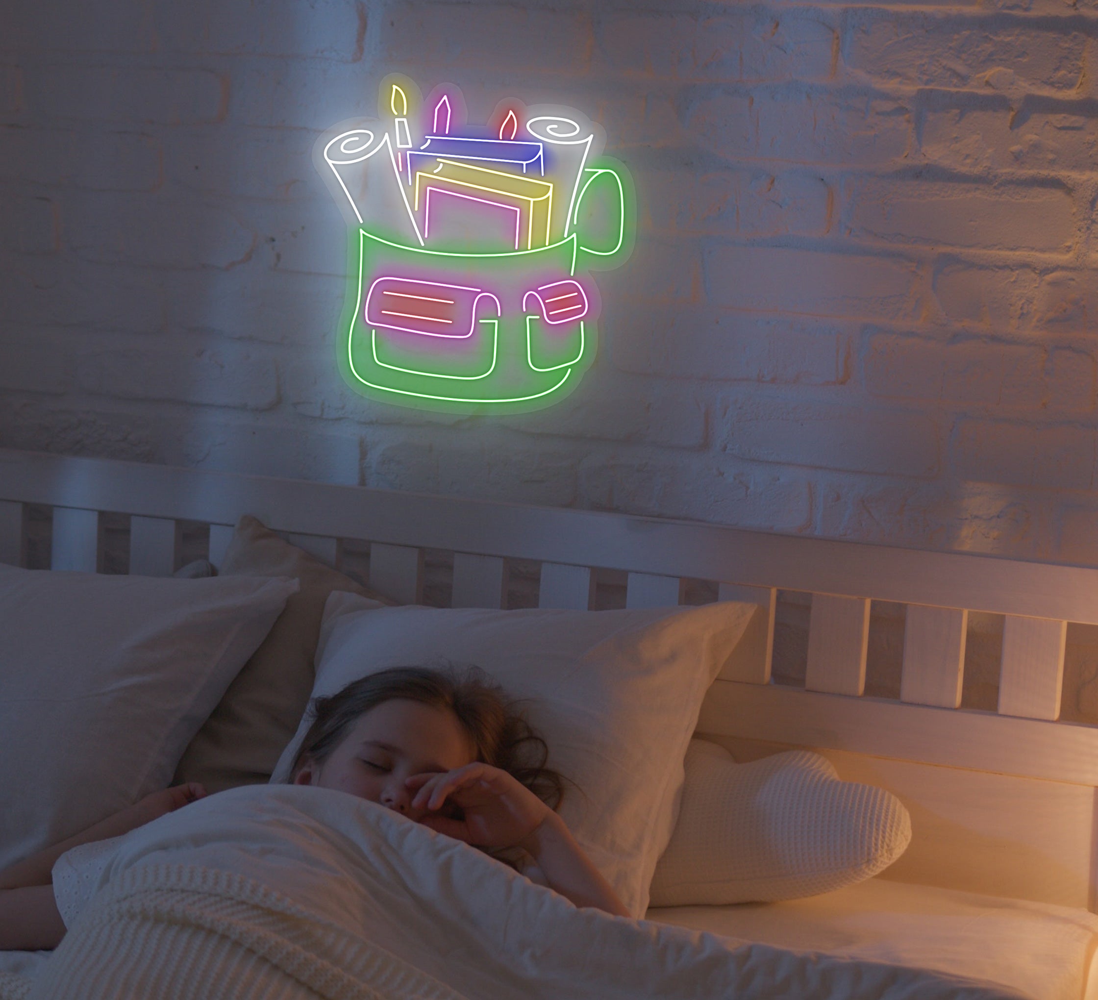 Backpack With Stationery Neon Sign