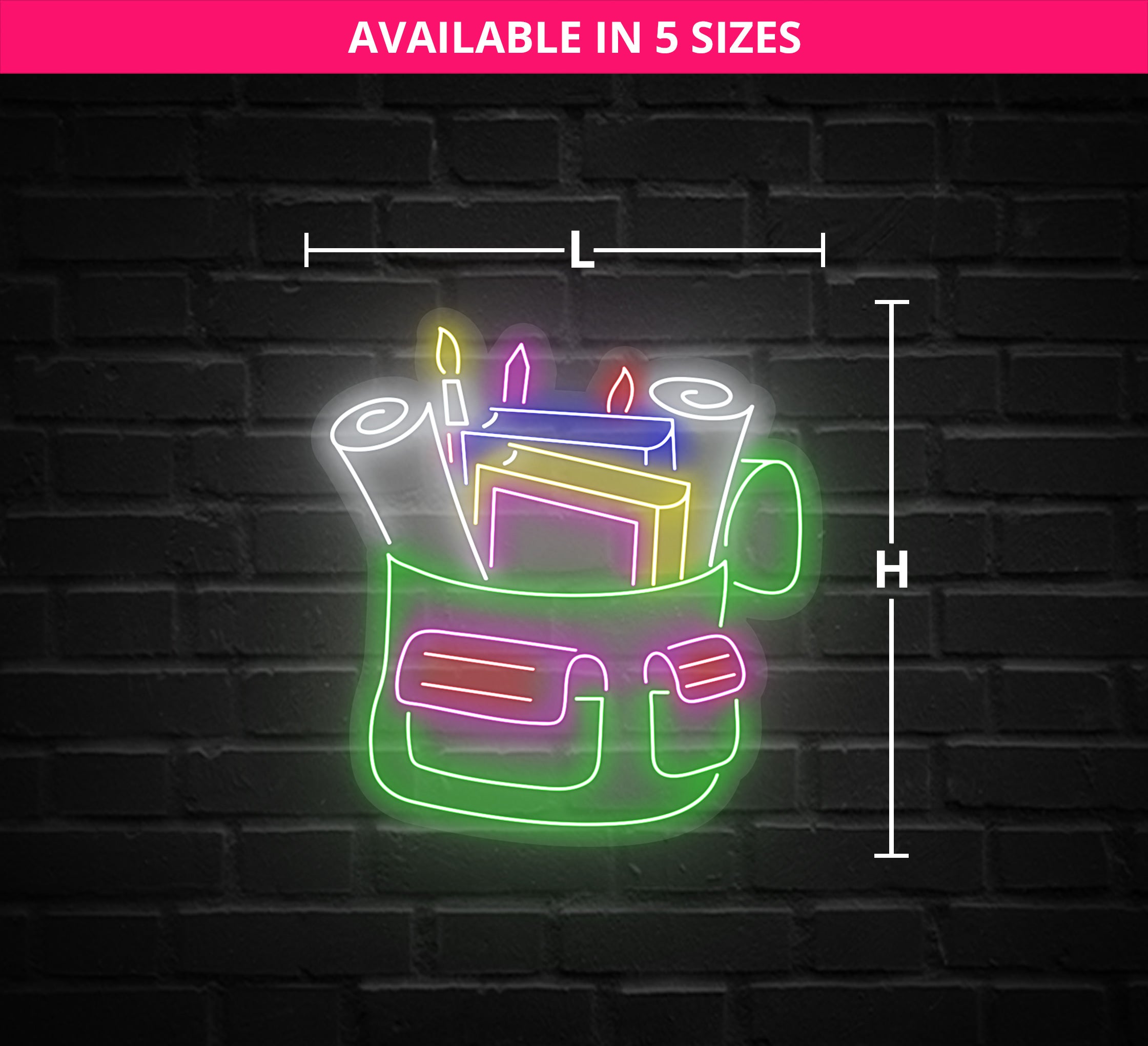 Backpack With Stationery Neon Sign