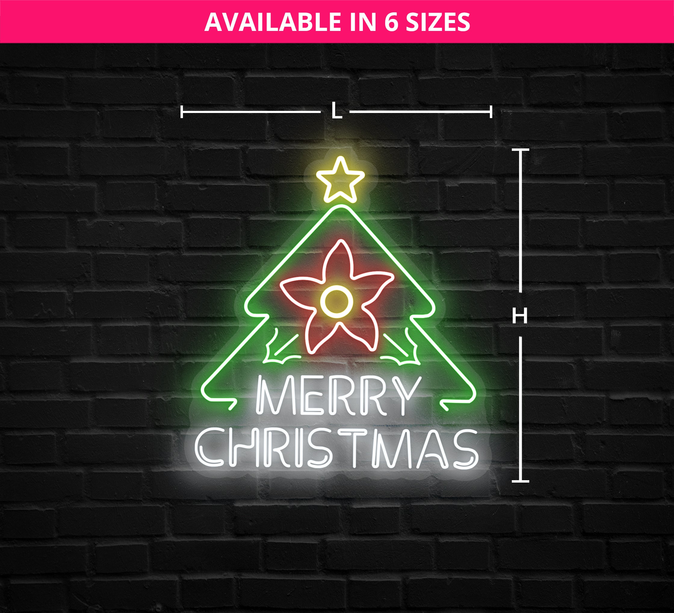 Merry Christmas Flower Tree Neon Sign Online| Fast Delivery - Best