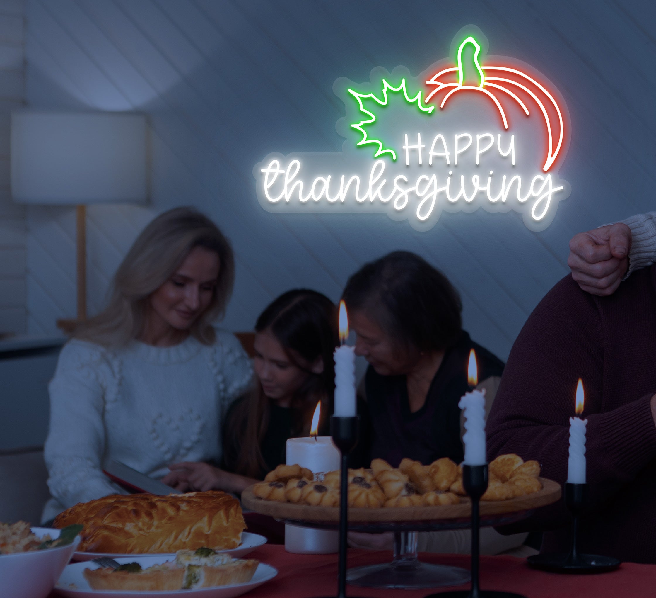 Happy Thanksgiving Pumpkin Neon Sign