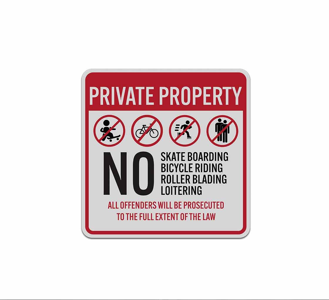 Private Property No Skateboarding Aluminum Sign (Reflective)