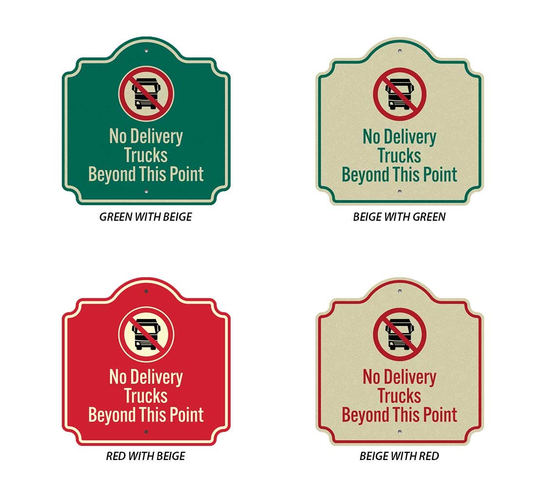 Alu-Schild 'No Delivery Trucks Beyond This Point' – 35,6x25,4 Cm, Wetterfest, Mit Bohrungen