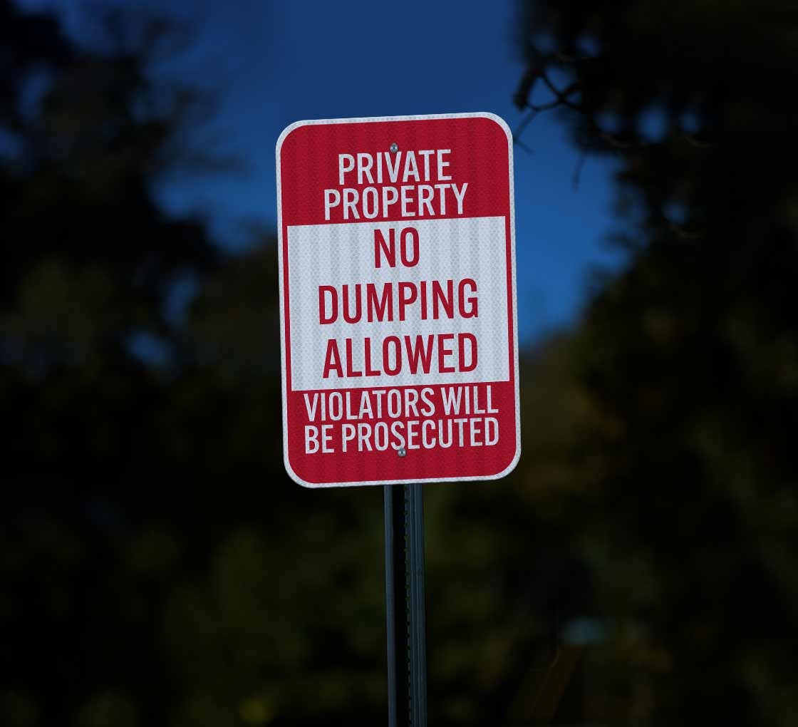 Private Property, No Dumping Aluminum Sign (EGR Reflective)