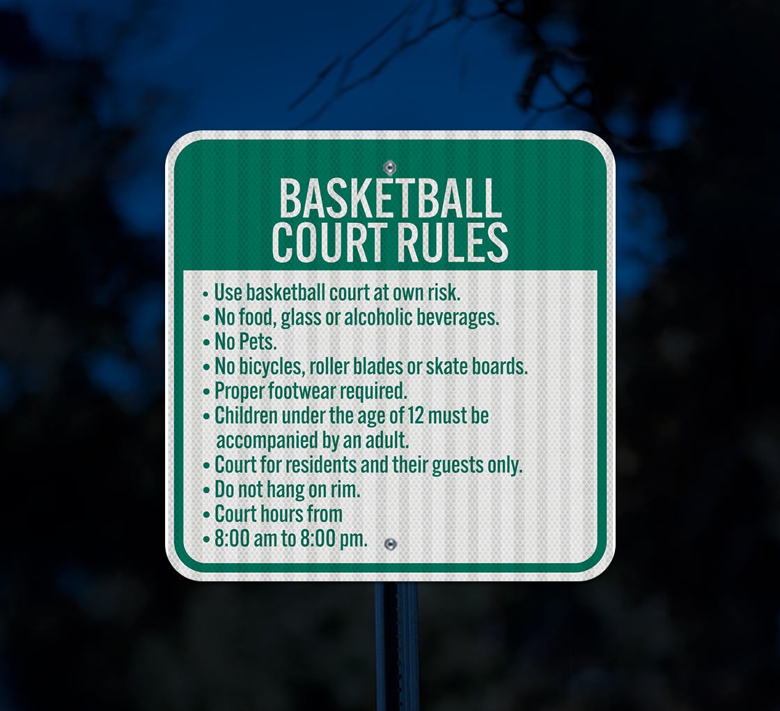 Basketball Court Rules Aluminum Sign (EGR Reflective)