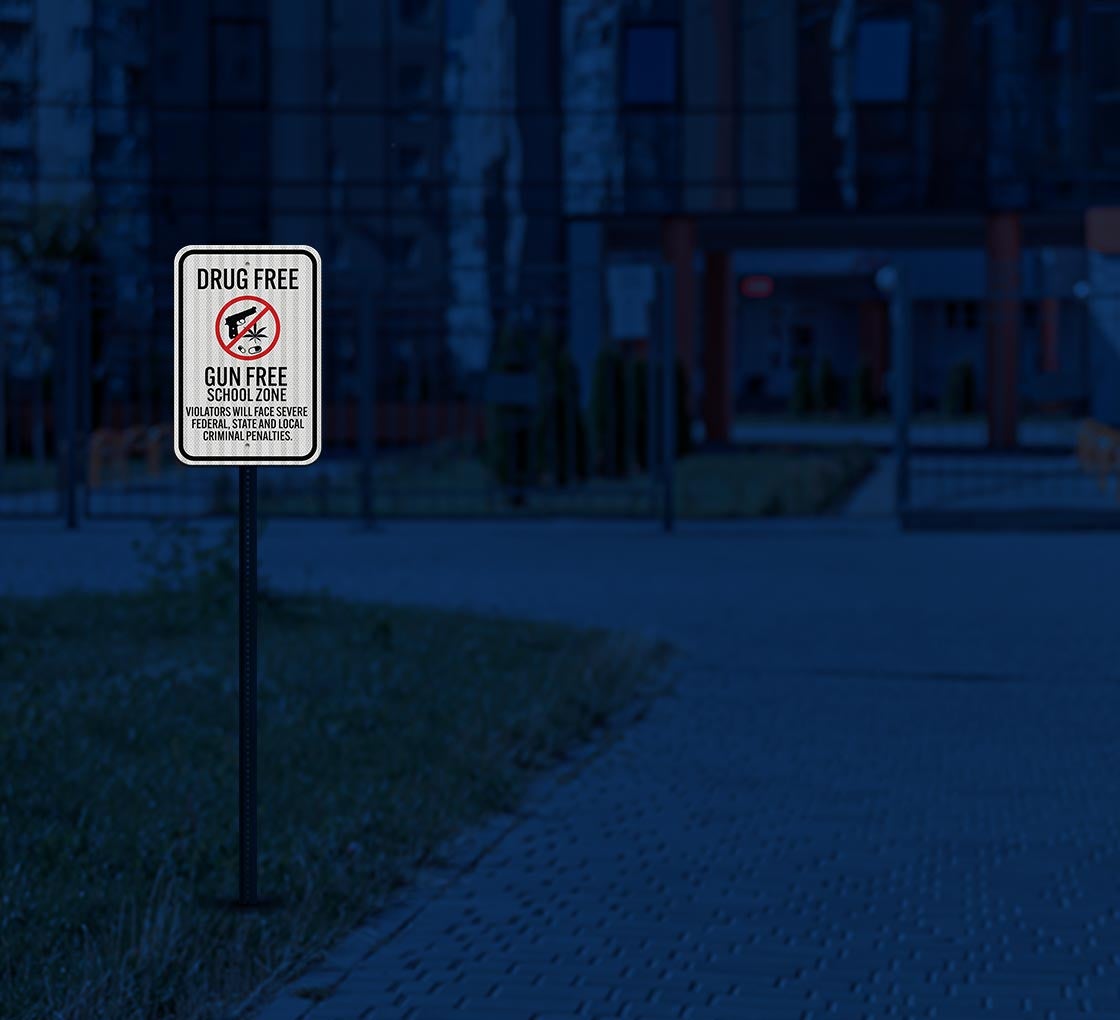 No Drugs Guns School Zone Aluminum Sign (HIP Reflective)