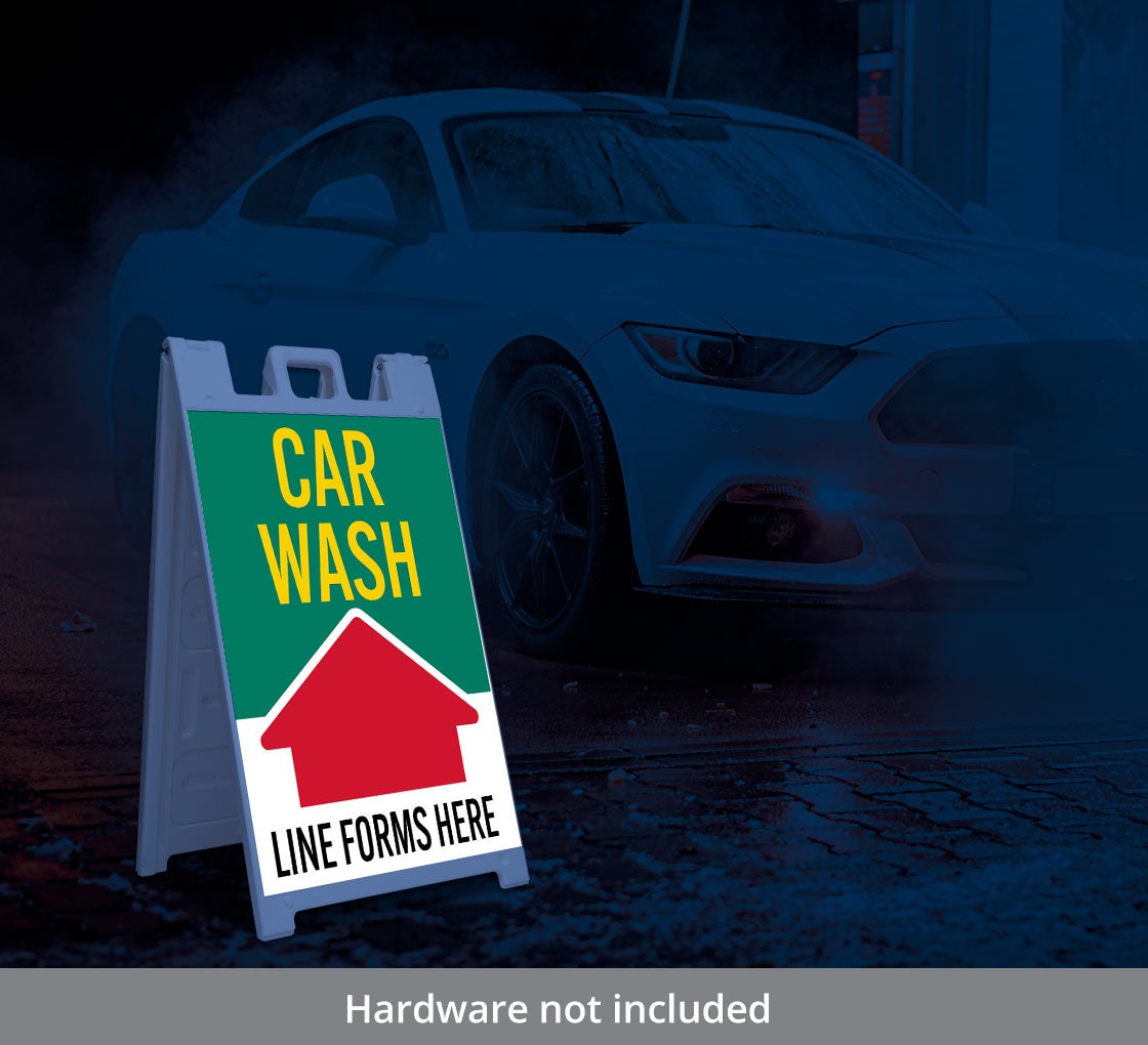 Car Wash, Line Forms Here Corflute Sign (Reflective)