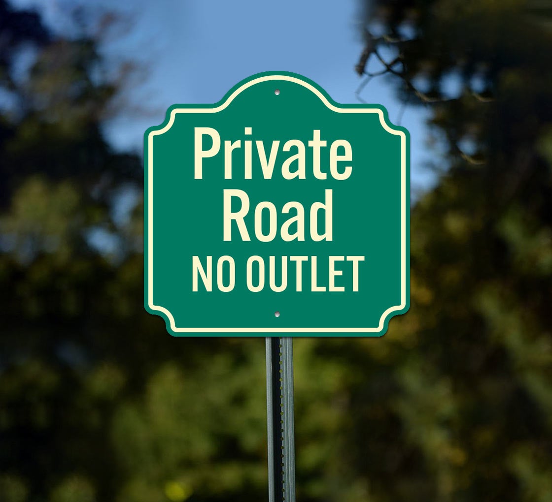 Private Road No Outlet Aluminum Sign (Non Reflective)