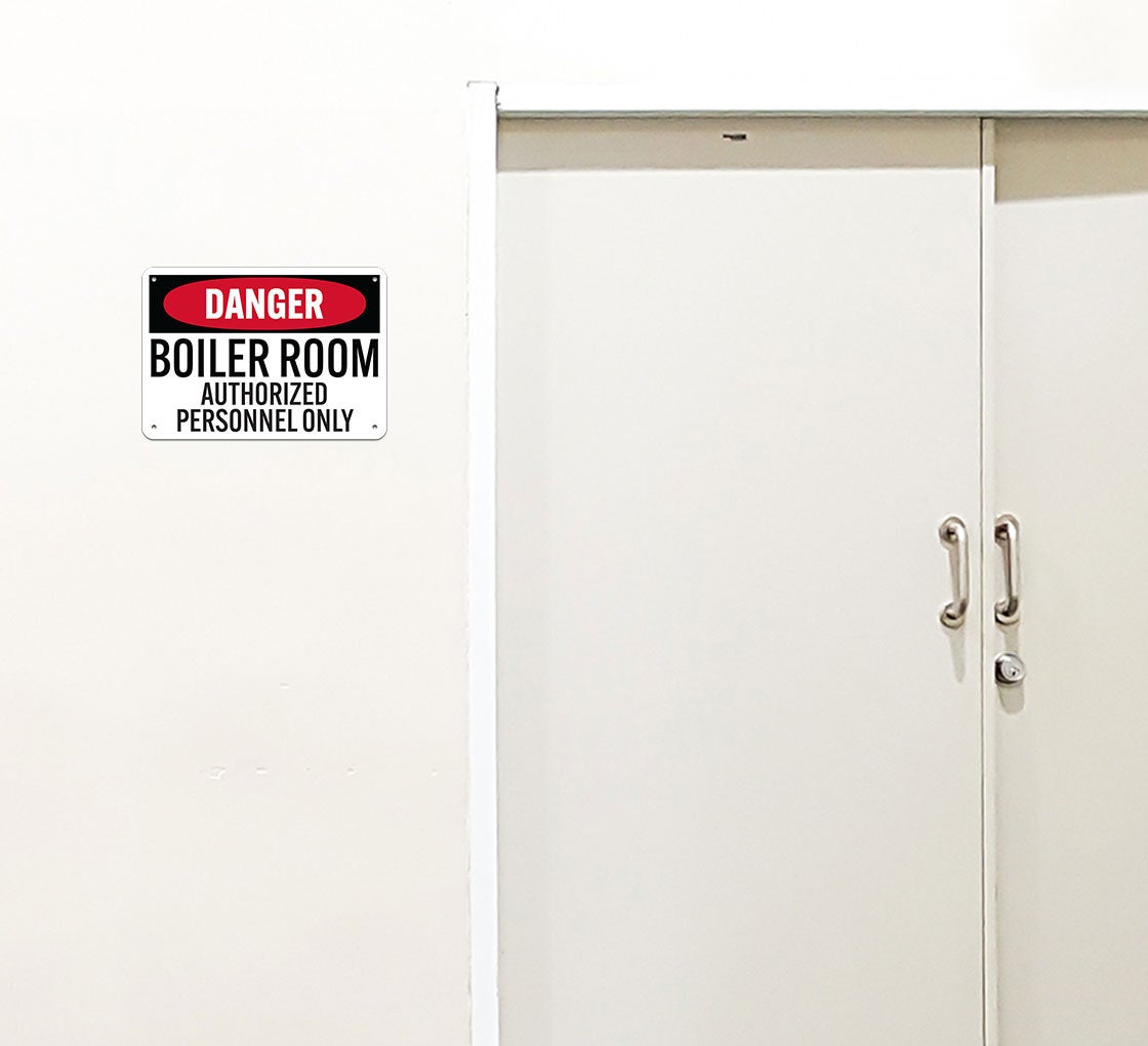 NMC Gefahrenschild „Danger – Boiler Room Authorized Personnel Only“ – 35,6x25,4 Cm, Kunststoff, Rot/weiß/schwarz, Wetterfest