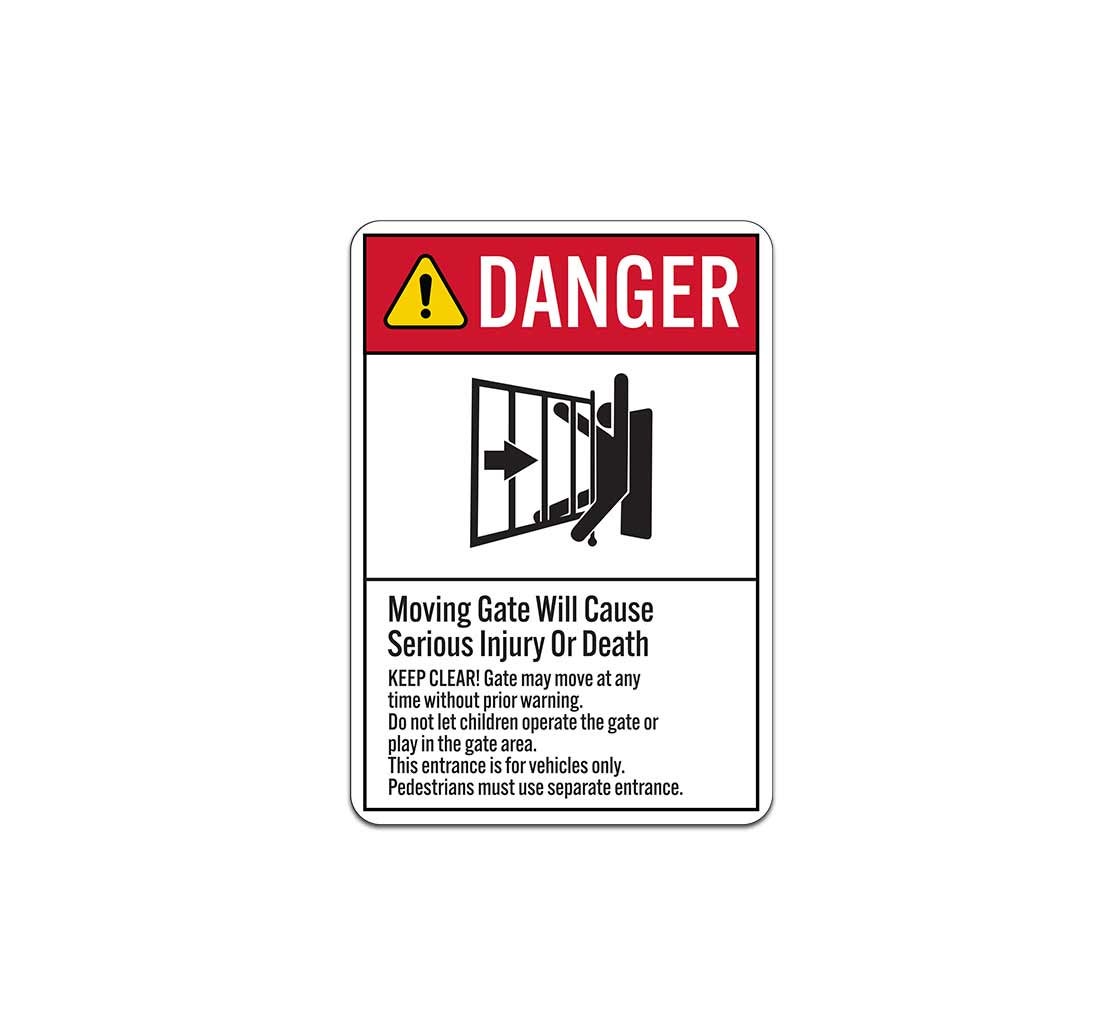 ANSI Moving Gate Will Cause Serious Injury Aluminum Sign (Non Reflective)