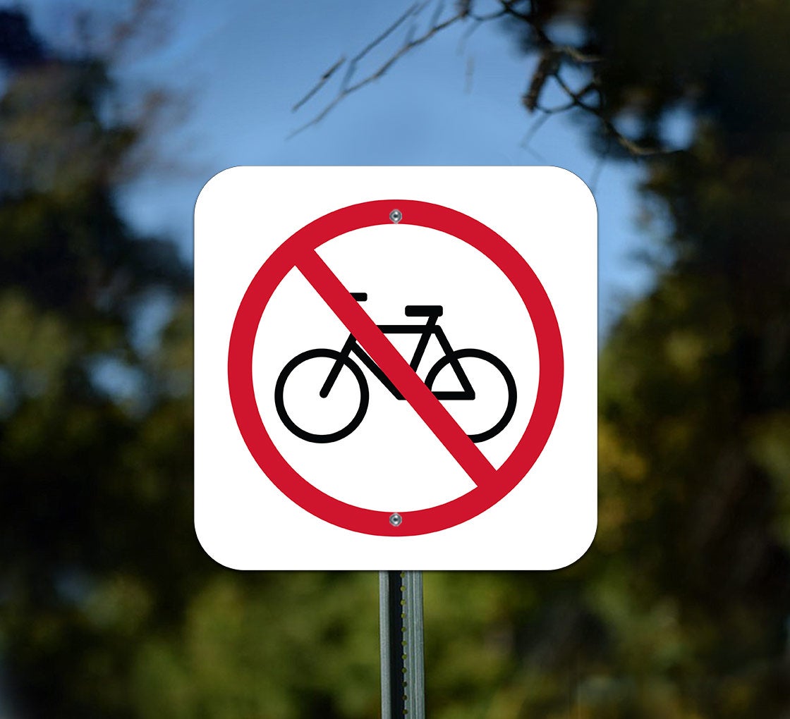 thumbnail image 2 of No Bicycles Metal Sign – 6x6 Inch – Parks & Trails – Made In USA 2 of 4