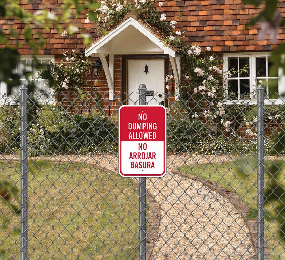 Bilingual No Dumping Aluminum Sign (Non Reflective)