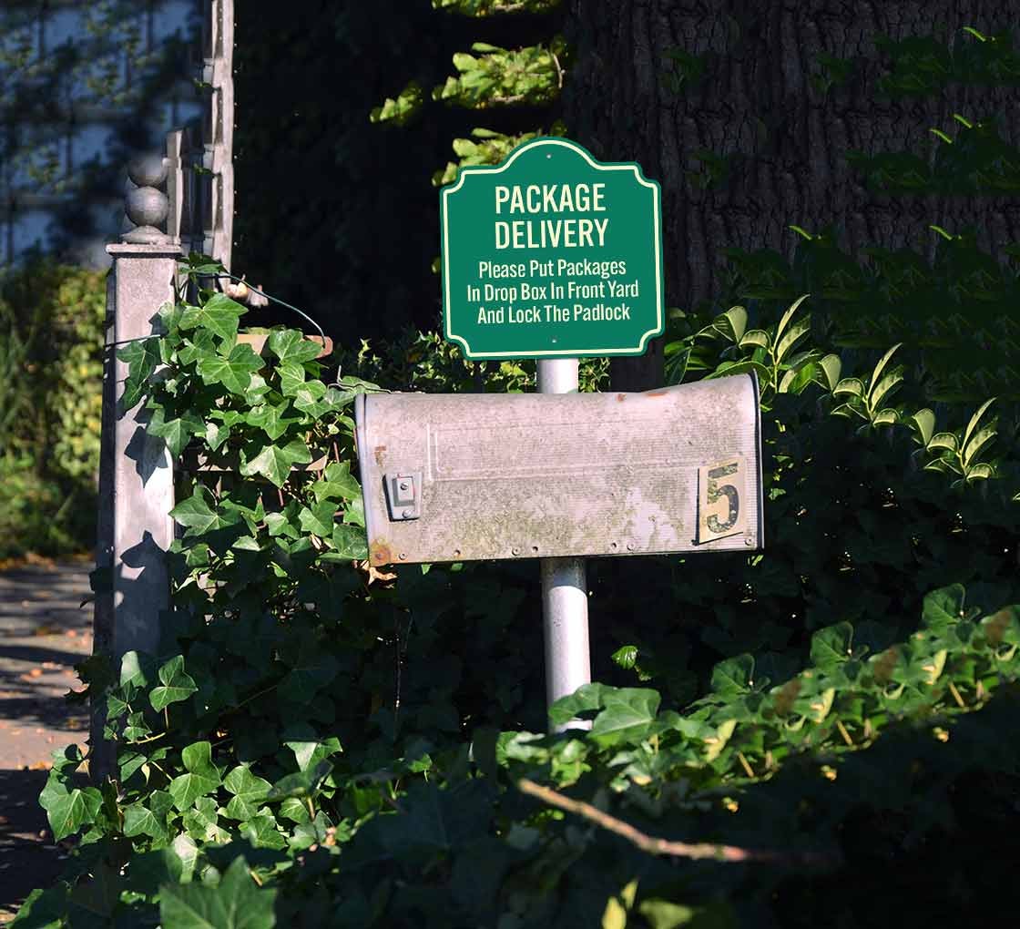 Please Put Packages In Drop Box Aluminum Sign (Non Reflective)