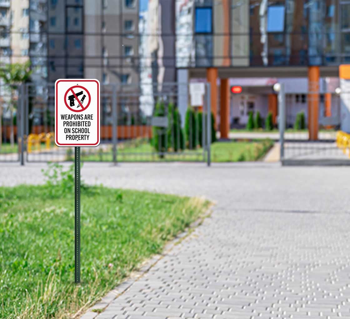 Weapons Are Prohibited On School Property Aluminum Sign (Non Reflective)