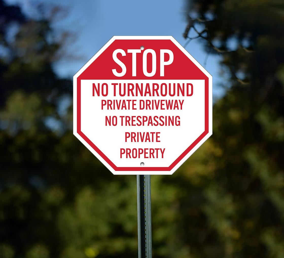 No Turn Around Private Driveway Aluminum Sign (Non Reflective)