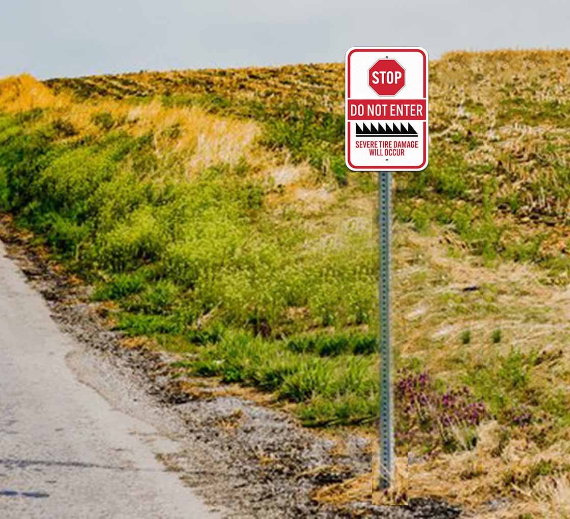 Stop Do Not Enter Road Spikes Aluminum Sign (Non Reflective)