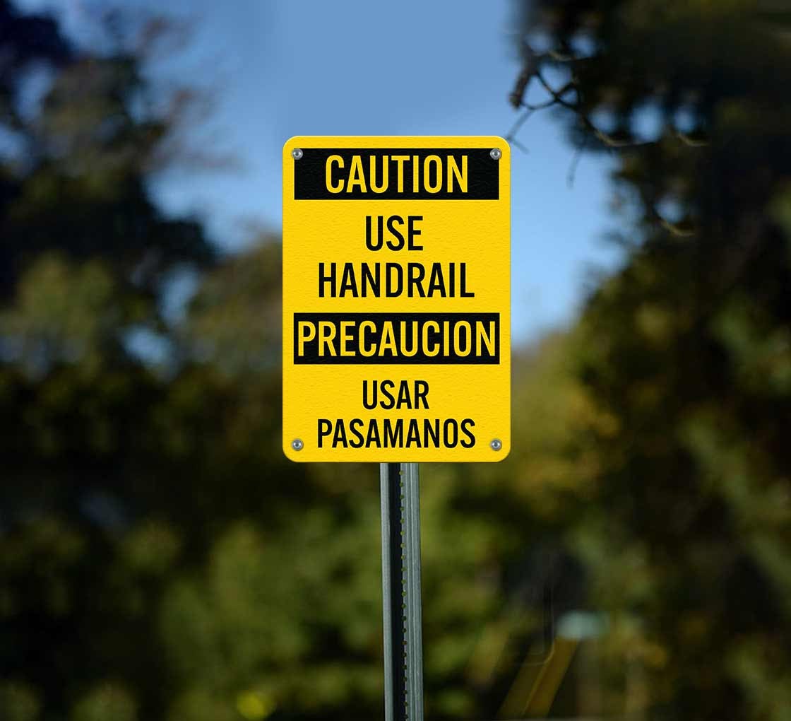 Bilingual OSHA Use Handrail Plastic Sign