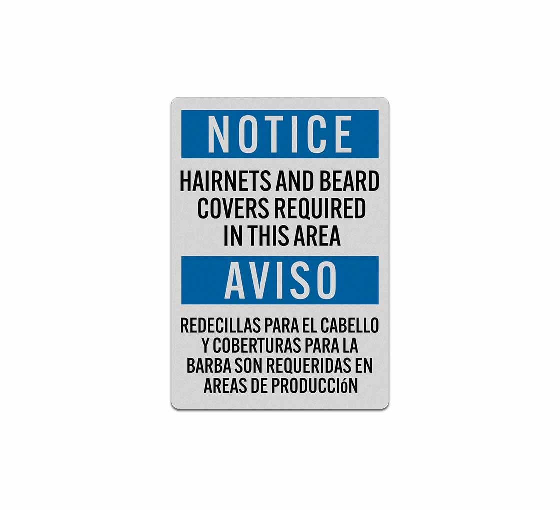 Bilingual OSHA Hairnets & Beard Covers Decal (Reflective)