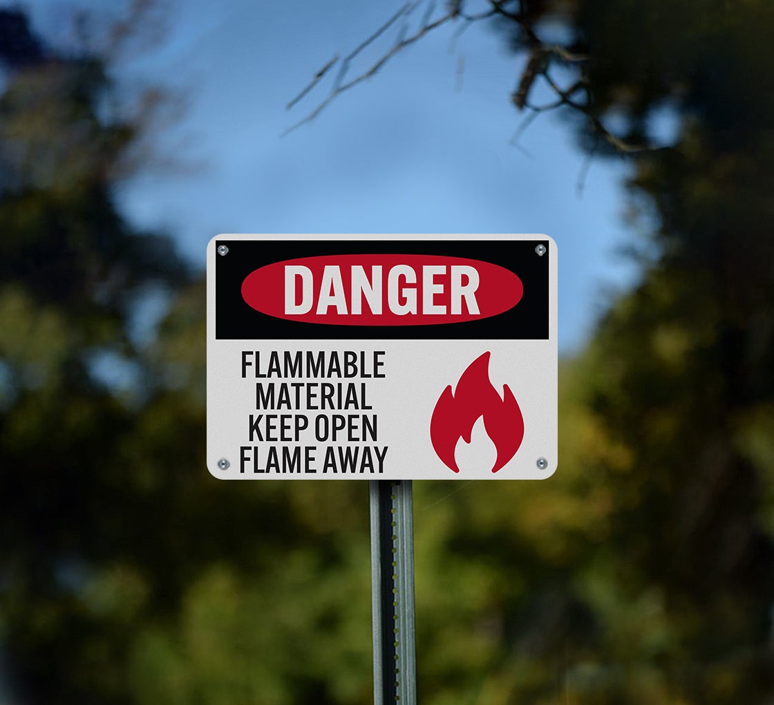 Keep Open Flame Away Aluminum Sign (Reflective)