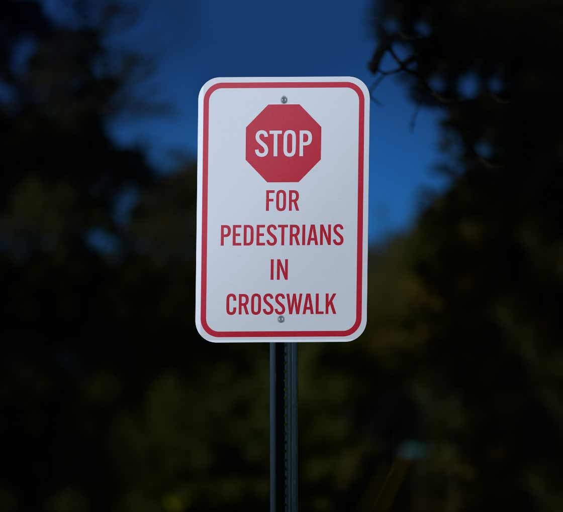 Traffic Control Stop For Pedestrians Aluminum Sign (Reflective)
