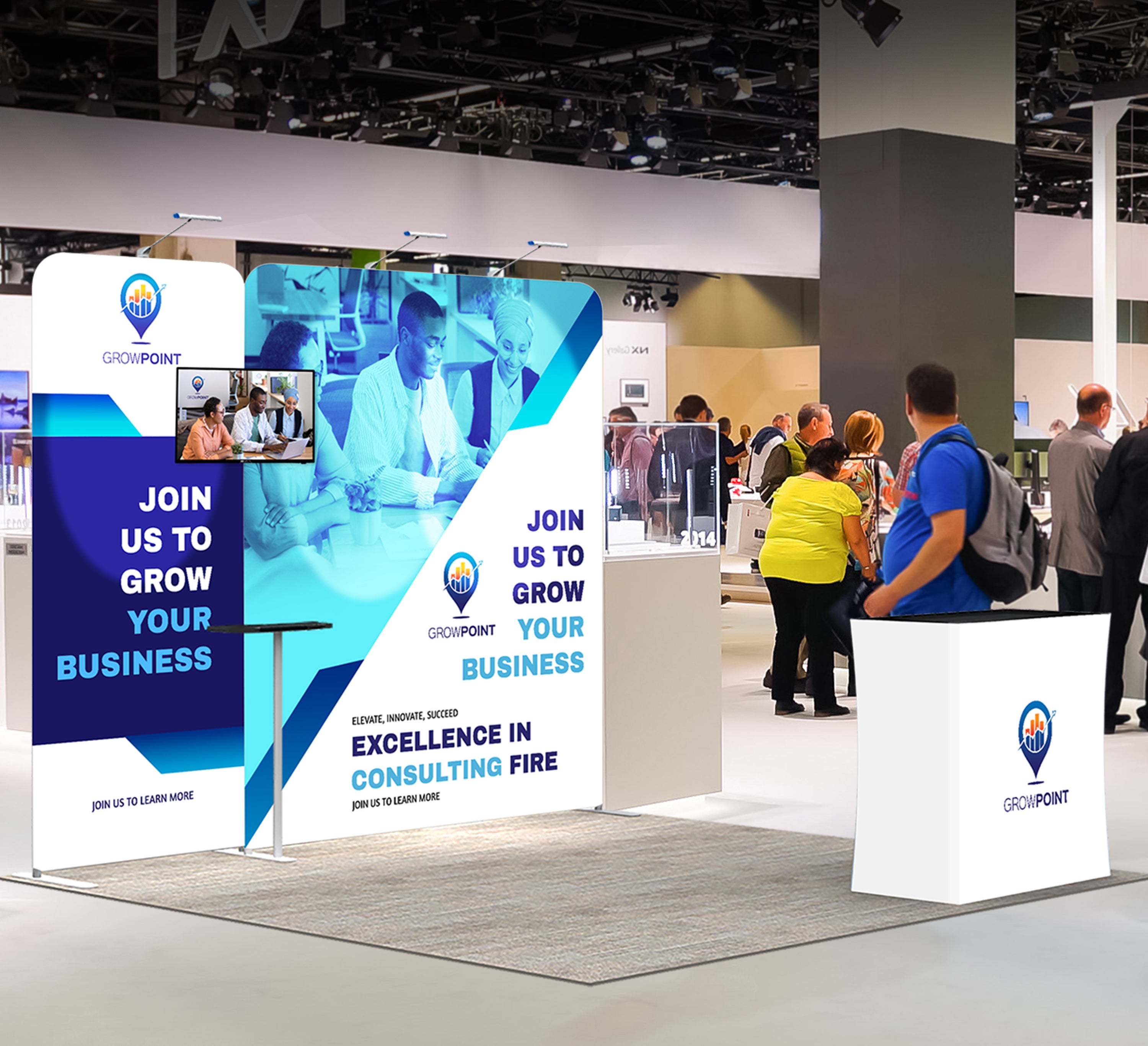 10ft Inline Trade Show Booth – Modular Display with LED Lights, Monitor Mount & Counter