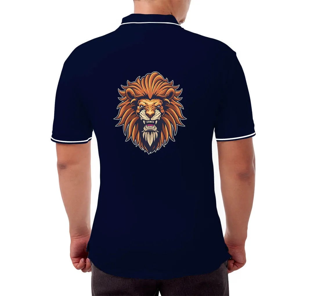 Men's Blue Cotton Polo Shirt- Printed