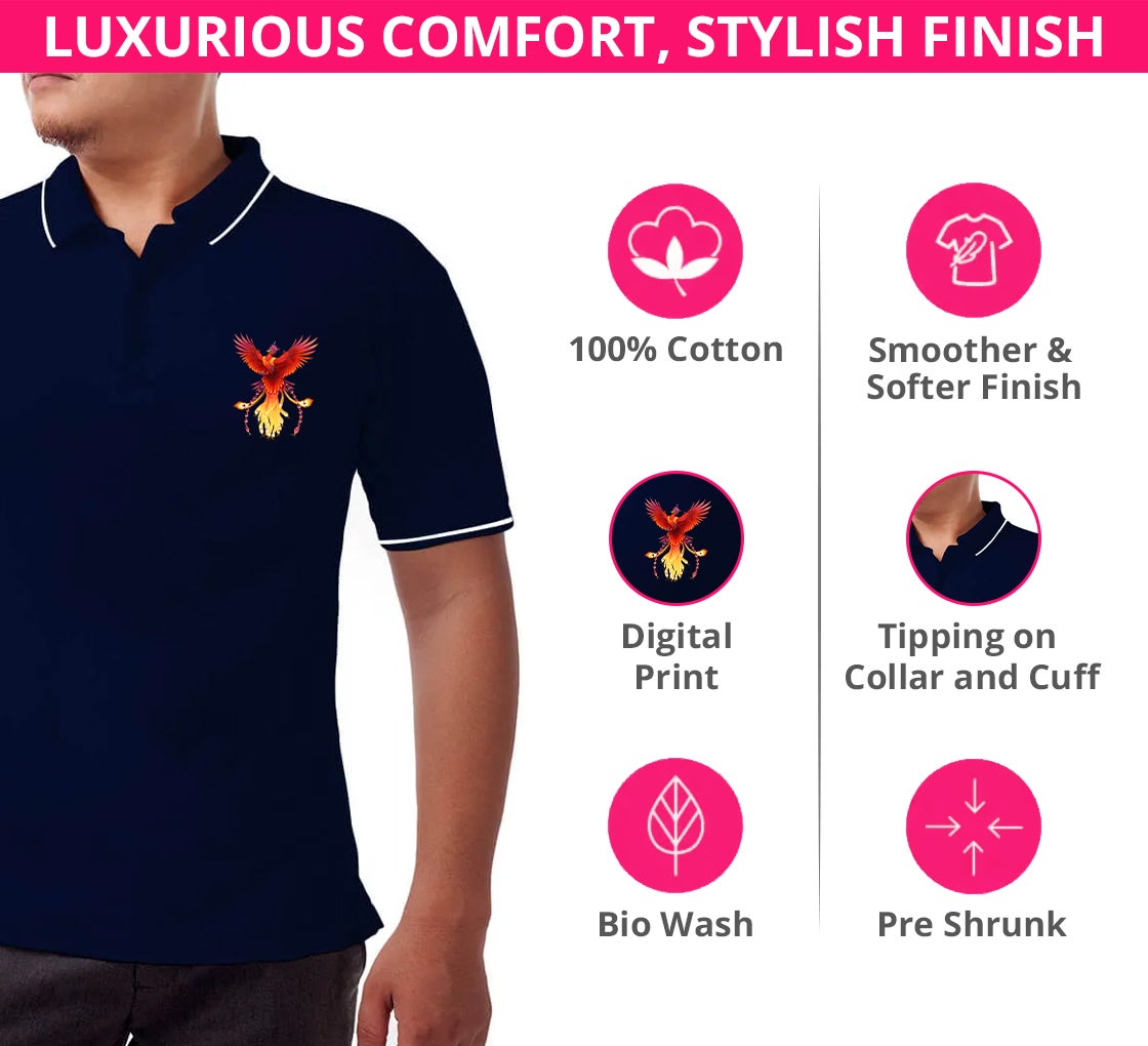 Men's Blue Cotton Polo Shirt- Printed