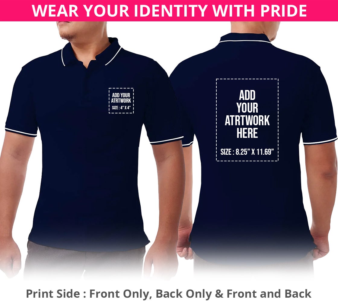 Men's Blue Cotton Polo Shirt- Printed