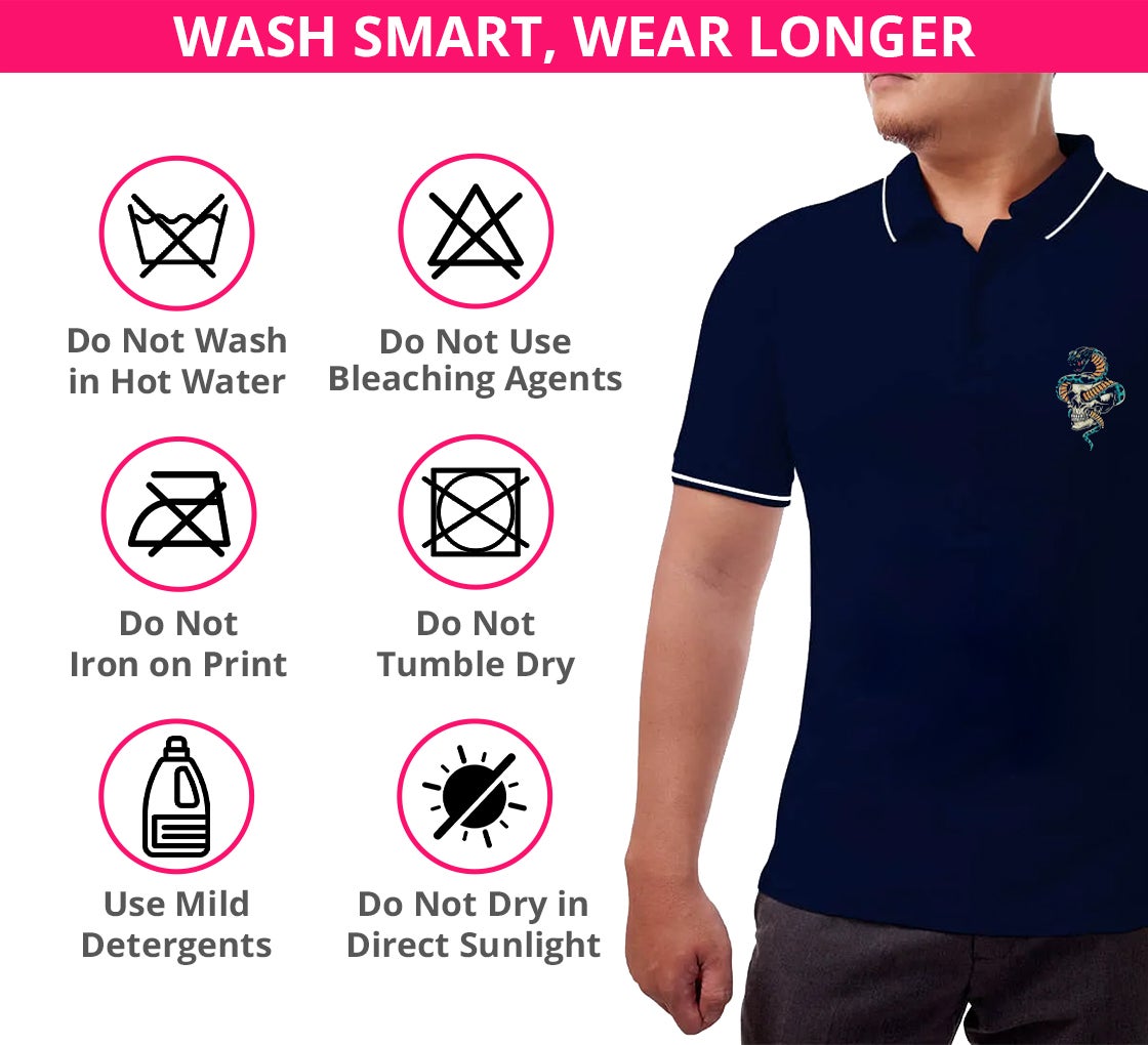 Men's Blue Cotton Polo Shirt- Printed