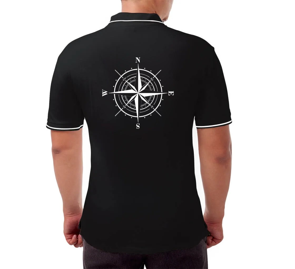 Men's Black Cotton Polo Shirt- Printed