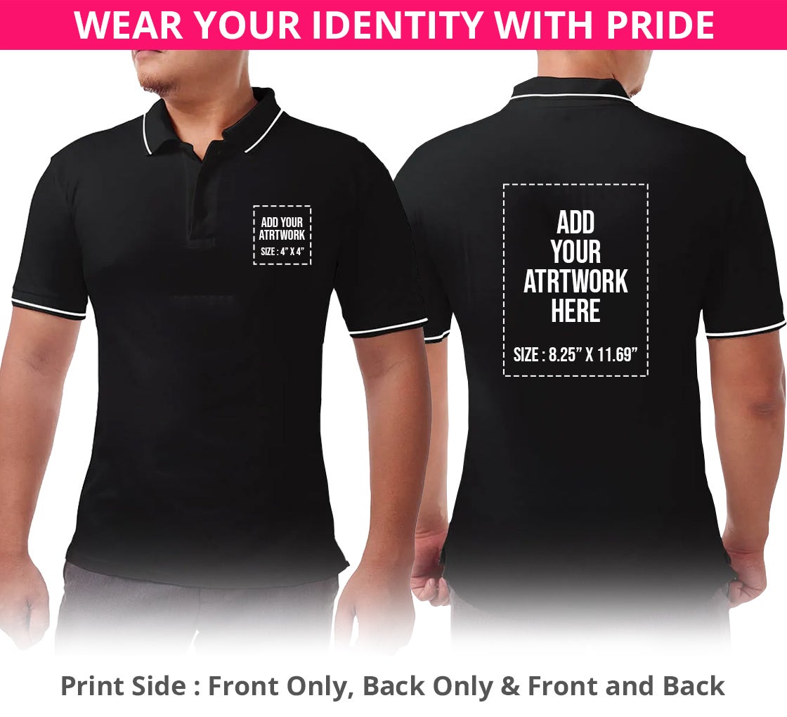 Men's Black Cotton Polo Shirt- Printed