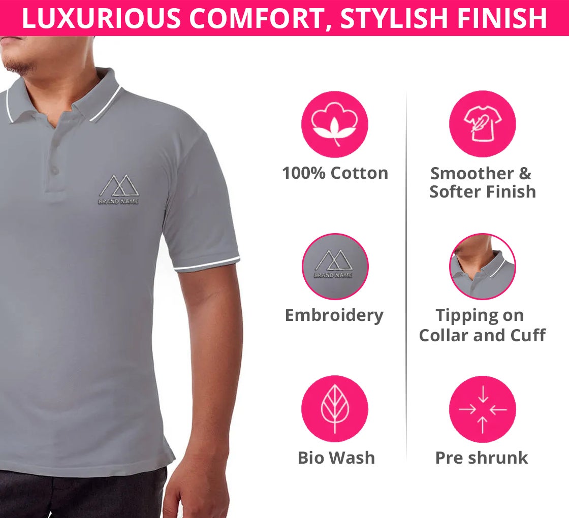 Men's Grey Polo Shirt - Embroidered
