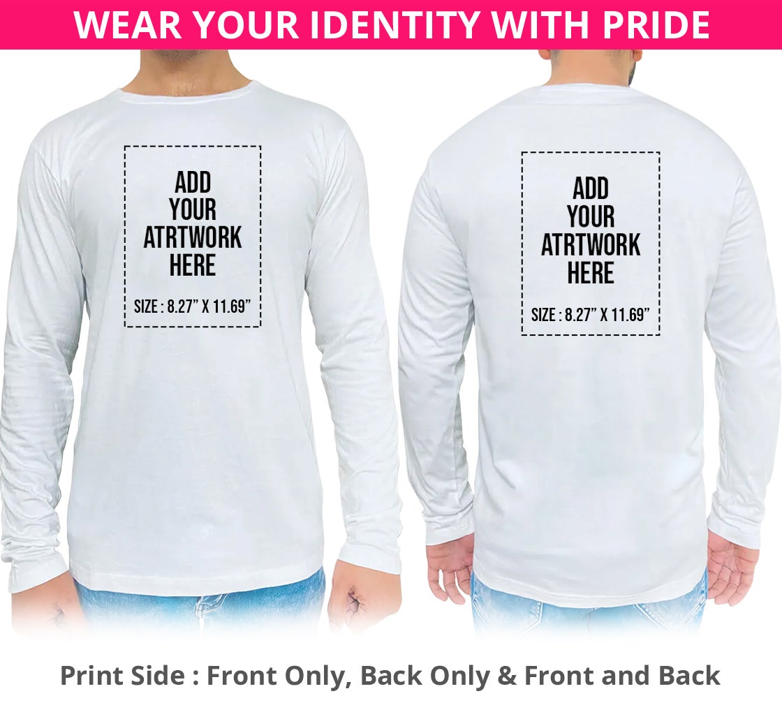 Custom White Printed Long Sleeves T-Shirt - Crew Neck