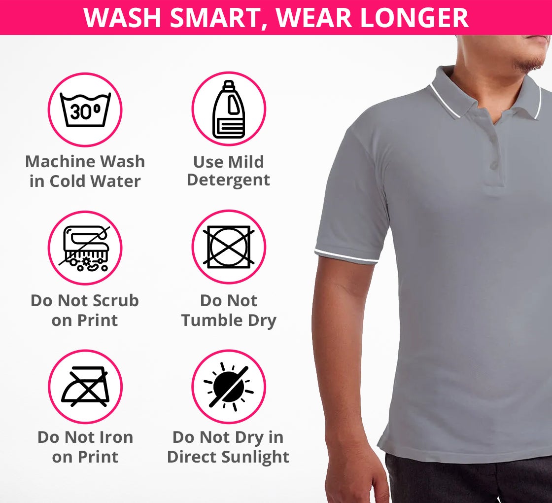 Grey Cotton Polo Shirt - Embroidered