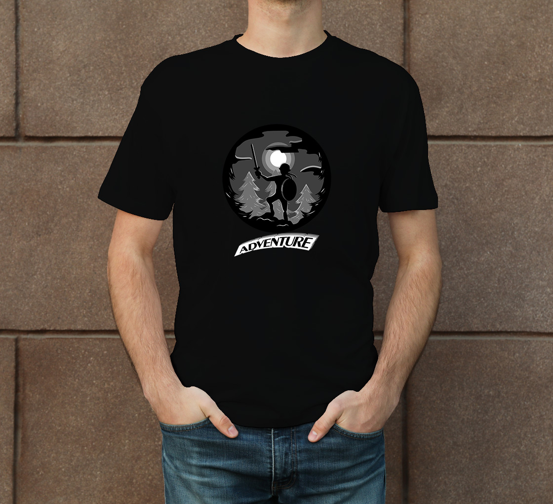 Printed Crew neck T-shirt, Black