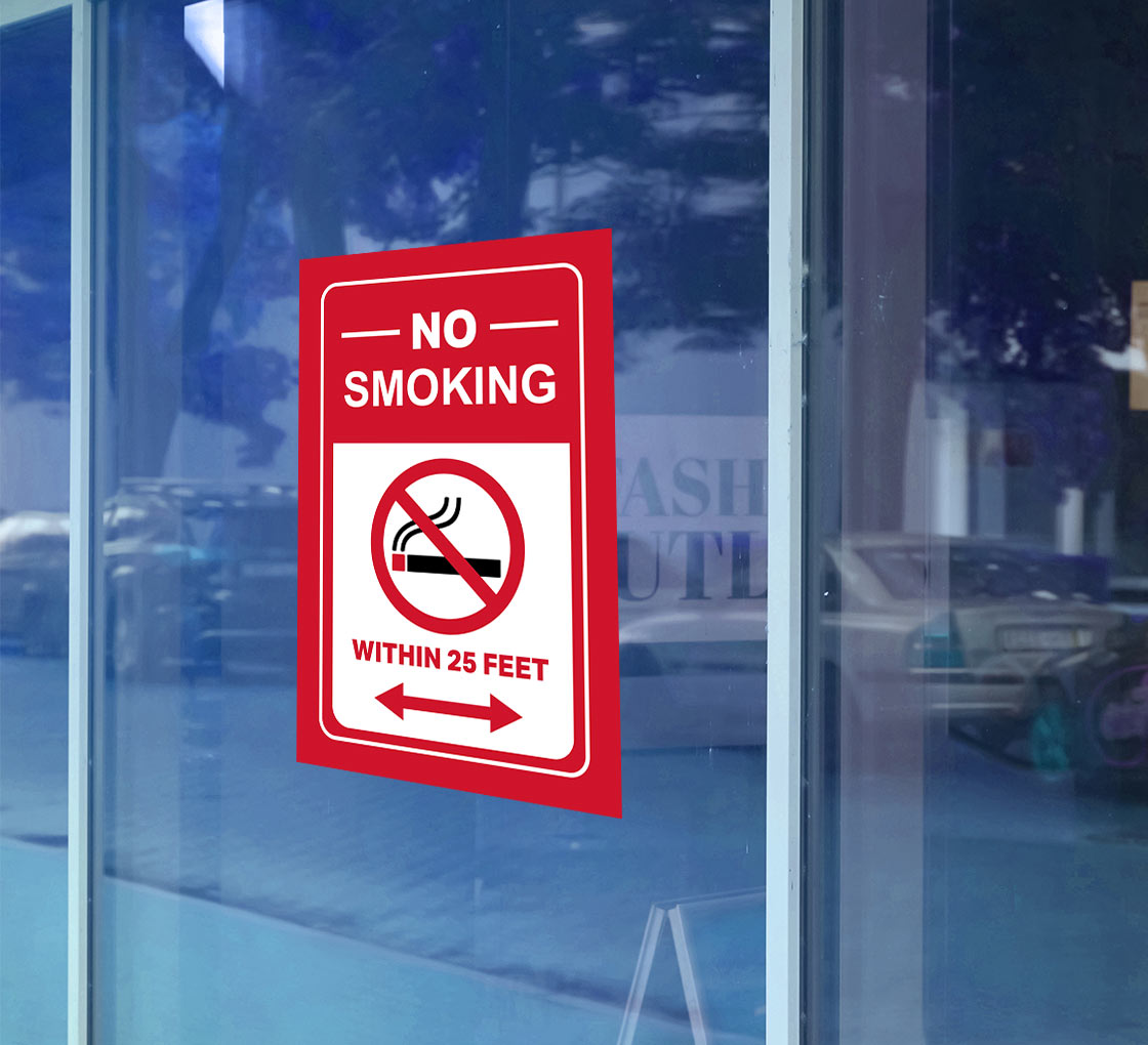 50 X CLEAR NO SMOKING STICKERS VIEW BOTH SIDES ON GLASS SIGN STICKER RED/WHITE 
