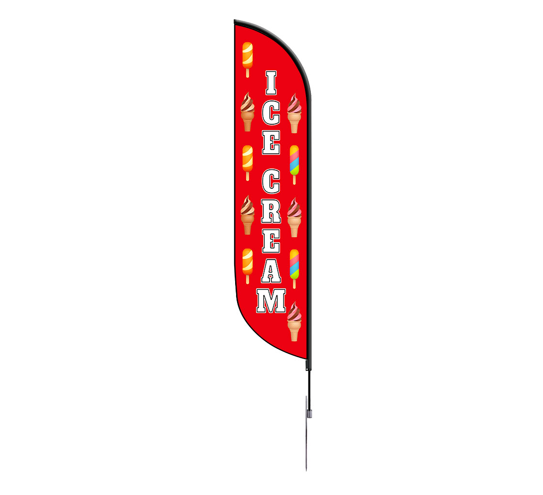 - Style 2 8ft Feather Banner Double-Sided, Poles and Spike Base Included Ice Cream 