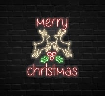 Merry Christmas Deer Head-Up Neon Sign