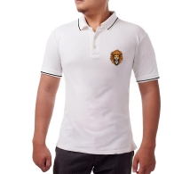 Men's White Cotton Polo Shirt - Printed