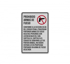 Spanish No Concealed Carry Aluminum Sign (Reflective)