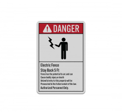 ANSI Electric Fence Stay Back Aluminum Sign (Reflective)