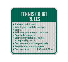 Tennis Court Rules Aluminum Sign (HIP Reflective)