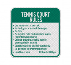 Tennis Court Rules Aluminum Sign (Diamond Reflective)