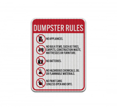 Dumpster Rules No Appliances Aluminum Sign (HIP Reflective)