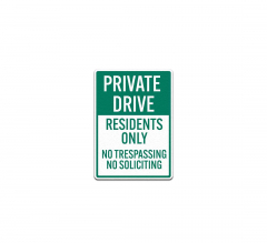 Residents Only No Trespassing No Soliciting Aluminum Sign (Non Reflective)