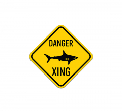 Danger Xing With Sharks Symbol Aluminum Sign (Non Reflective)