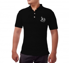 Men's Black Cotton Polo Shirt - Embroidered