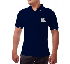 Men's Blue Cotton Polo Shirt - Embroidered