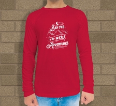 Men's Red Cotton Printed Long Sleeves T-Shirt - Crew Neck