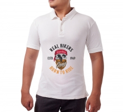 Men's White Cotton Polo Shirt - Printed