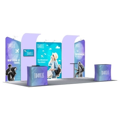 20ft Inline Trade Show Booth – Modular Fabric Display with Podium, Shelves & LED Lights
